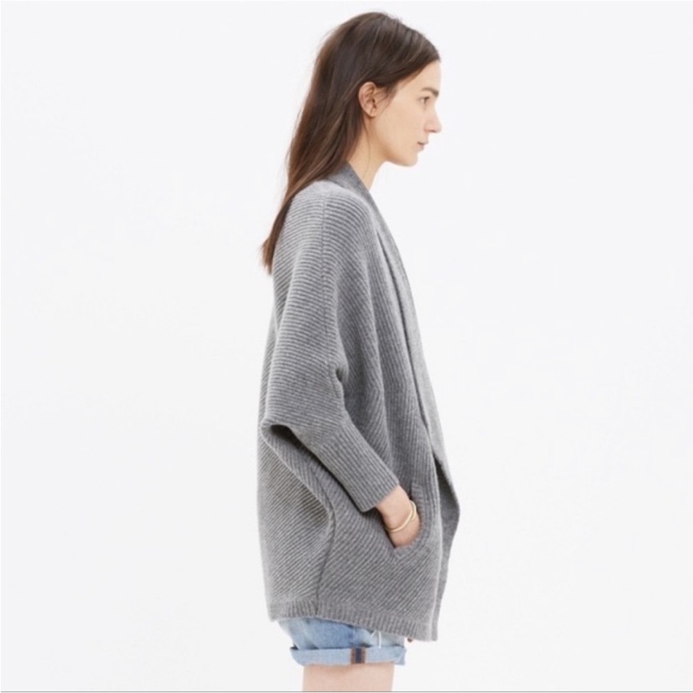 Madewell Heather Gray Women's 100% Merino Wool Sculptor Open Cardigan Sz M/L - Picture 4 of 15